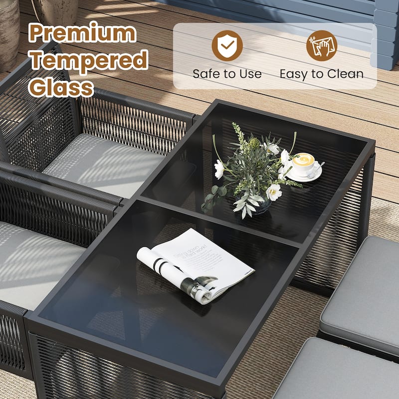5 Piece Outdoor Patio Set with Cushions and Glass Table for Backyard - 45" x 22" x 28"