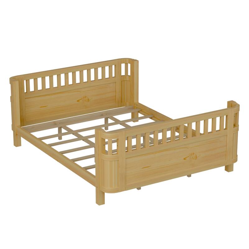 Roomfitters Queen Platform Bed, Low Profile Slatted Daybed with Wooden Frame and Removable Guardrails for Bedrooms
