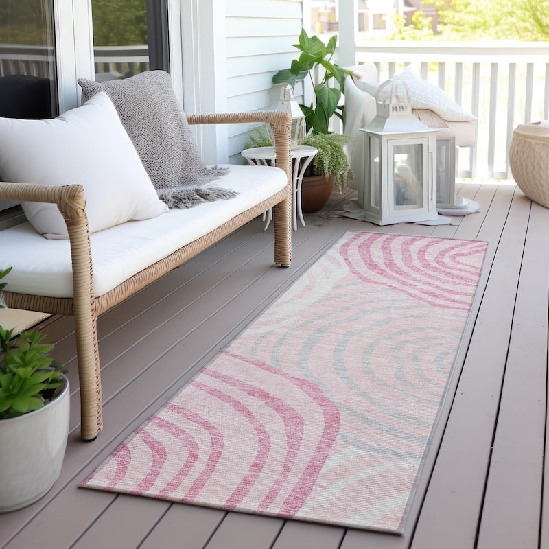 Machine Washable Indoor/ Outdoor Chantille Contemporary Dimensions Rug - Pink - 2'3" x 7'6"