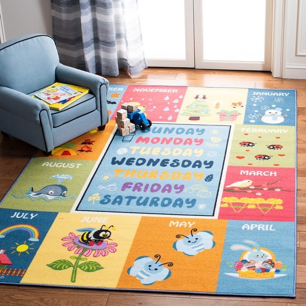 slide 2 of 8, SAFAVIEH Kids Playhouse Machine Washable Slip Resistant Sheetal Rug 3'3" x 5'3" - Blue/Green