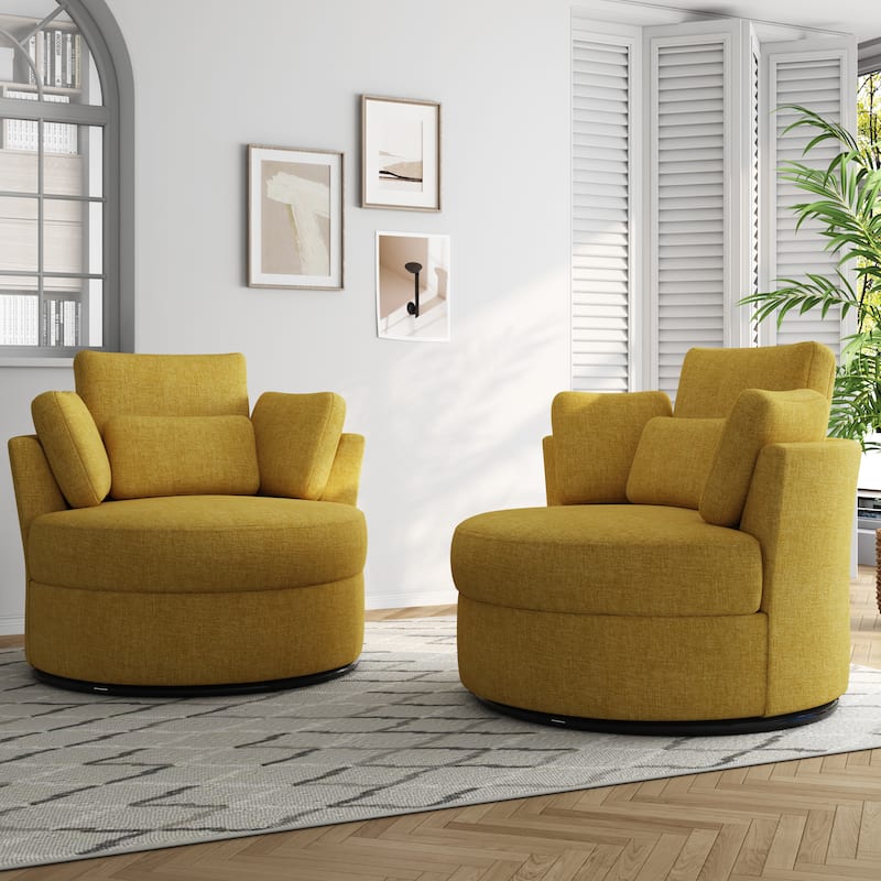 Set of 2 Upholstered Swivel Accent Barrel Chairs with Toss Pillows