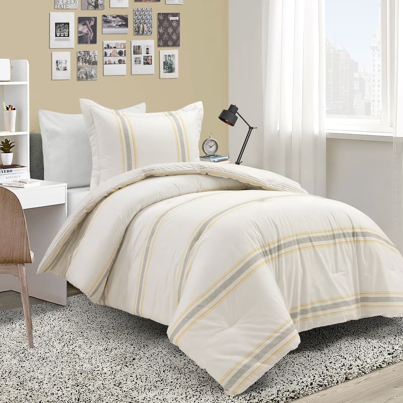 Lush Decor Farmhouse Stripe Reversible Cotton 2 Piece Comforter Set