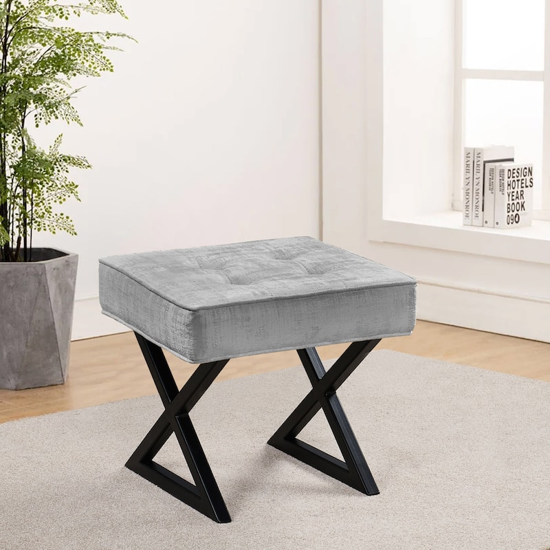 Textured Velvet Ottoman Vanity Stool 18"X18"X17"