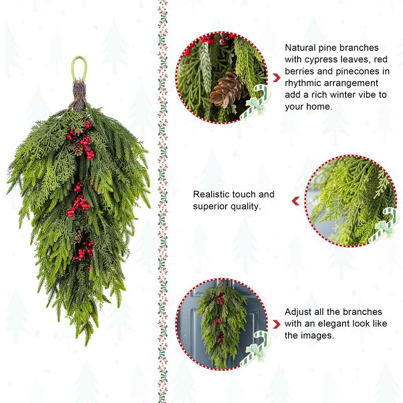Glitzhome Christmas Greenery PE Dripping Wreath & Teardrop Set
