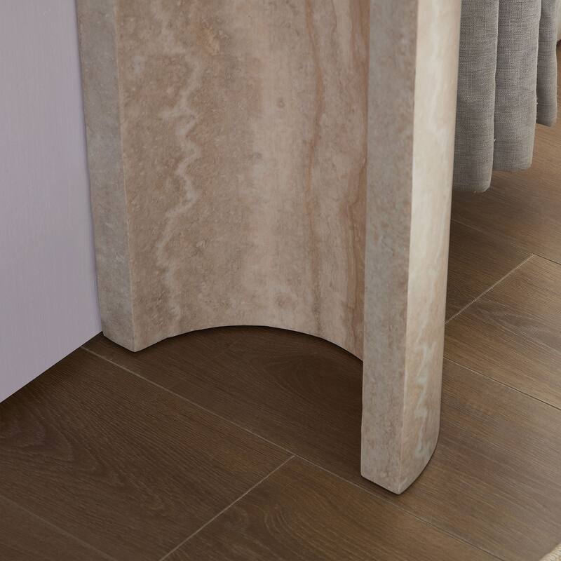 Faux Marble Entryway Table Console Table with Rounded Edges Tabletop and Raised Edge Design for Living Room Hallway
