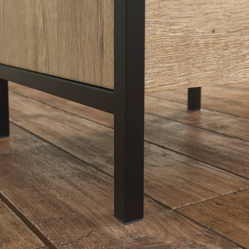 Wood L-Shaped Desk with File Drawer, Brown