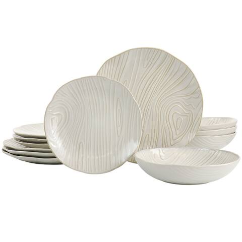 Martha Stewart Wood Grain 12pc Stoneware Dinnerware Set in Off-White