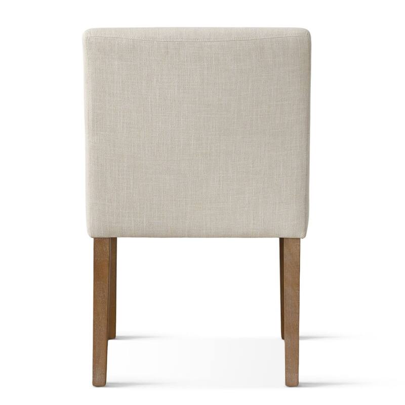 Linen Upholstered Armchairs with Wide Seat, High Back and Solid Wood Legs, Set of 6