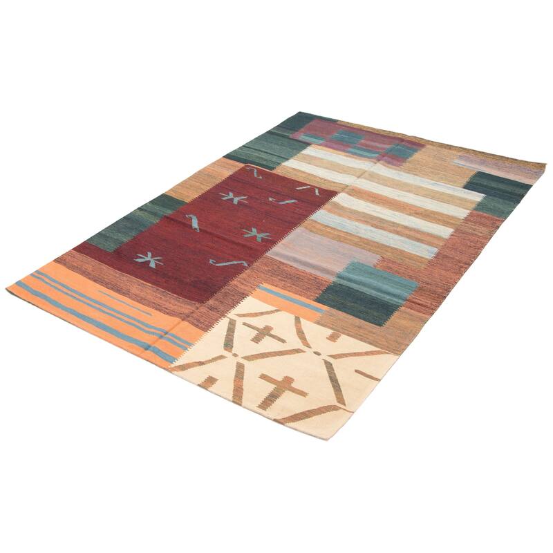 ECARPETGALLERY Flat-Weave Ankara Multi Color Wool Kilim - 6'4 x 9'8