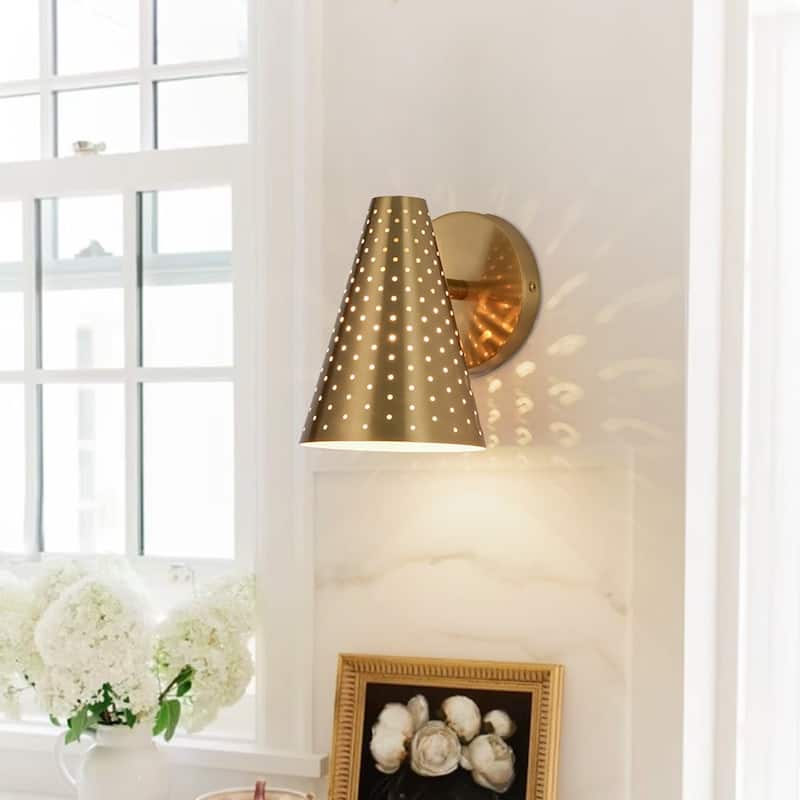 Contemporary Gleaming Single Iron Cone Vanity Bathroom Wall Lamp - Brass