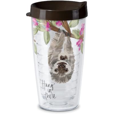 Hang In There Sloth Double Wall Unbreakable Plastic Tumbler with Lid Holds 16 Ounces BPA Free Microwave Safe Dishwasher Safe