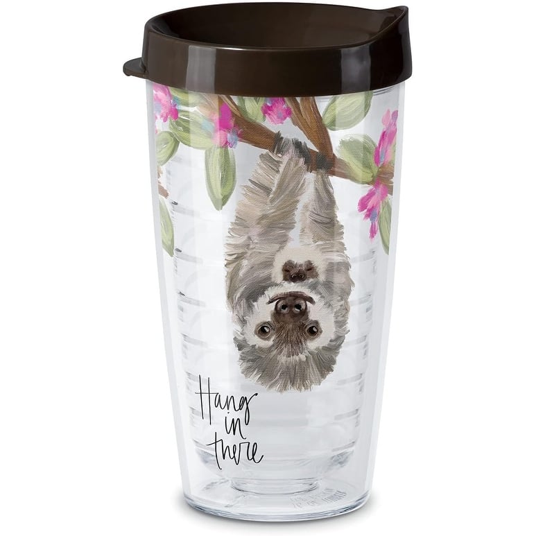 Hang In There Sloth Double Wall Unbreakable Plastic Tumbler with Lid Holds 16 Ounces BPA Free Microwave Safe Dishwasher Safe