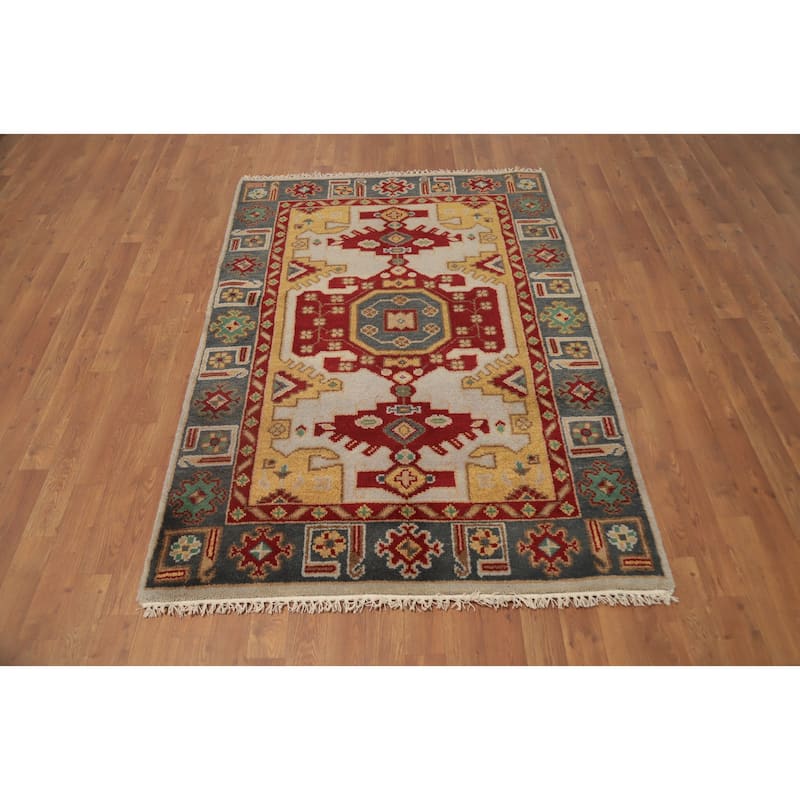 Hand Knotted Oriental 100% Wool Carpet Traditional Geometric Beige & Ivories Viss Area Rug - 5' 9'' X 4' 0''