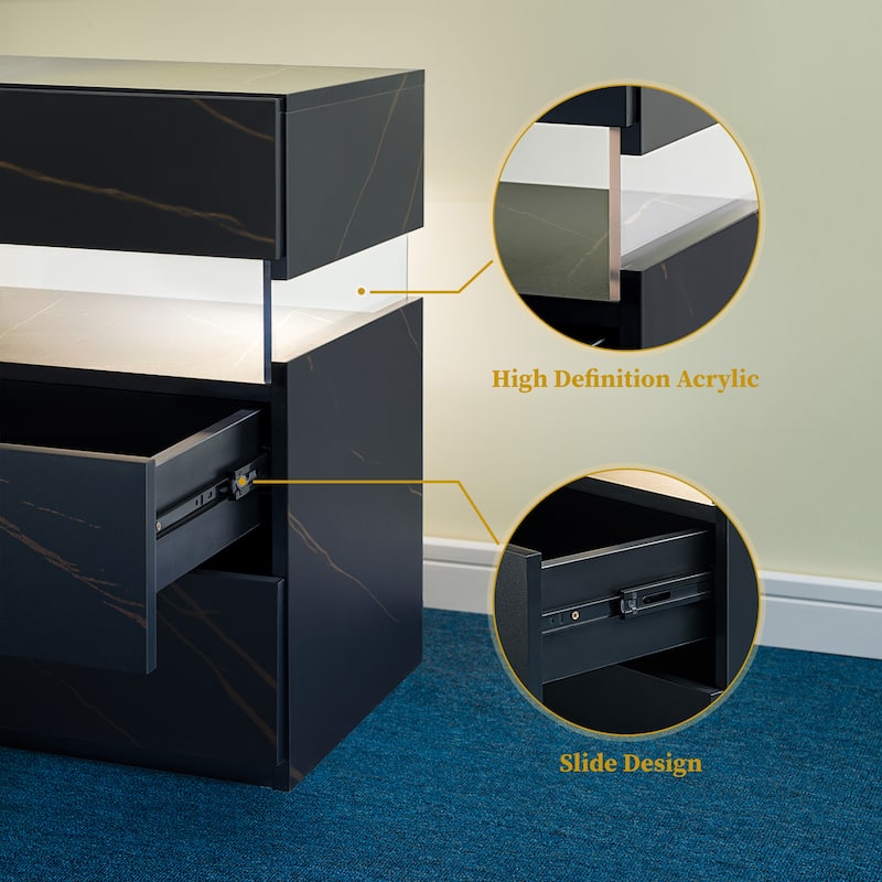 LED Nightstands, 3 Drawer Dresser for Bedroom, End Table with Acrylic Board LED Bedside Tables, for Bedroom Living Room