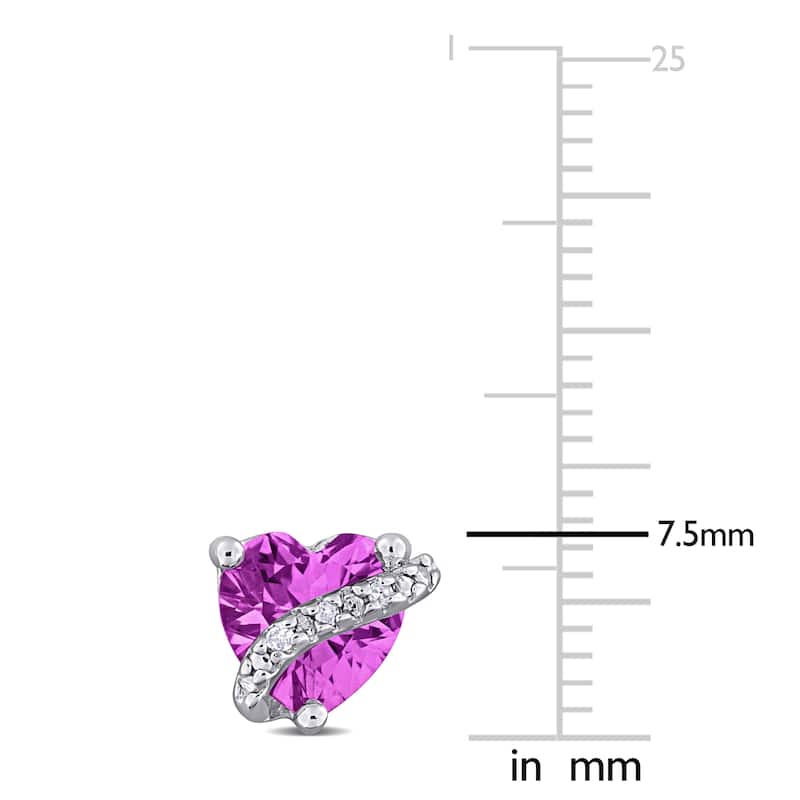 Miadora 2ct TGW Created Pink Sapphire Diamond Accent Heart Stud Earrings in Sterling Silver