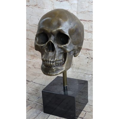 Hot Cast Bronze Skull Skeleton Metal Bust Sculpture Statue On Marble Base Signed Original Milo