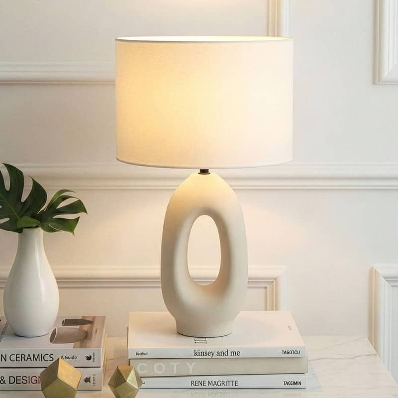 Brightech Artemis 22" Beige/Cream Standard Traditional LED Super Bright Table Lamp with Linen Drum Shade & Built-In USB-C Port