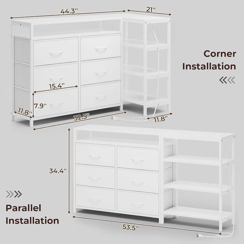 Dresser Bedroom 6 Drawers 3 Open Shelves L Shape Corner TV Stand