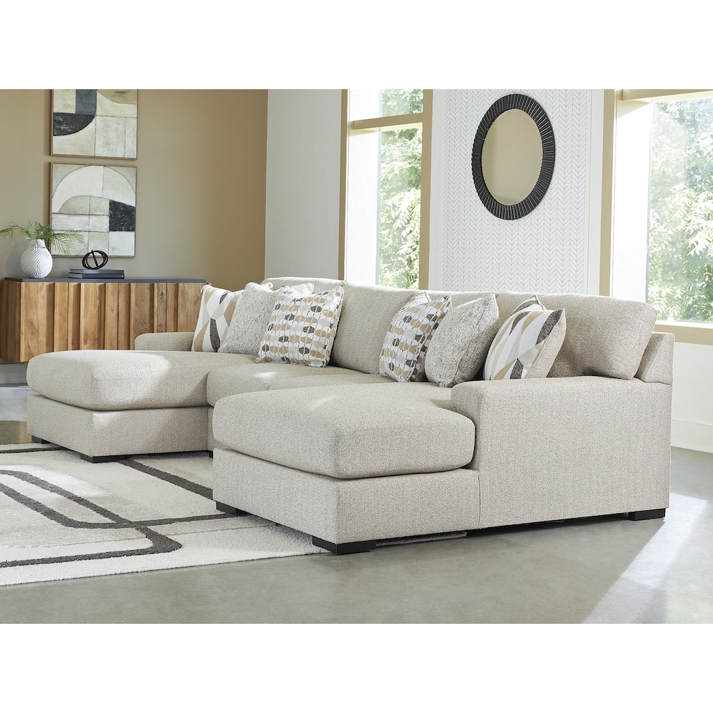 Signature Design by Ashley Laurelgrove Beige 3-Piece Double Chaise Sectional - 132" W x 68" D x 40" H