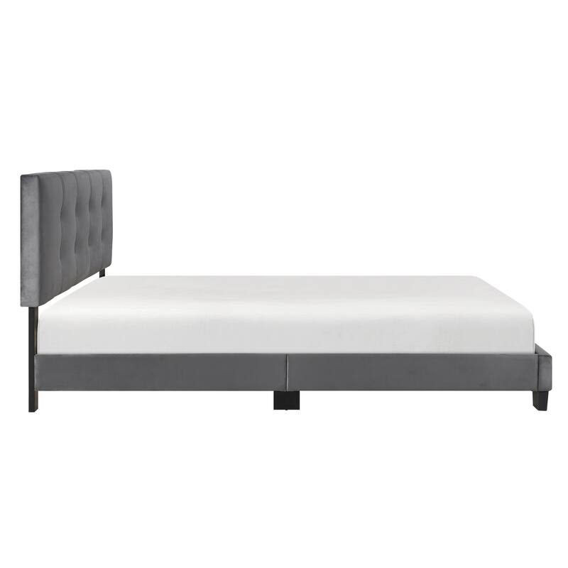 Queen Platform Bed with Adjustable Headboard, Dark Gray Velvet Upholstery, Solid Wood Frame