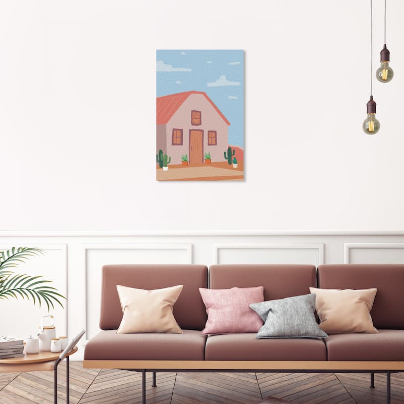 Wynwood Studio Canvas Education and Office Pink House with Cactus Pink and Rose Pink Rustic Wall Art Canvas Print - 30 x 20