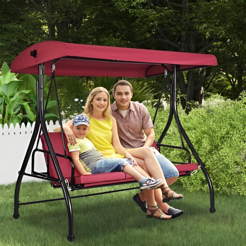 3-Seat Outdoor Swing Chair with Canopy and Cushions for Patio or Porch - 72.8"×46.1"×46.1"