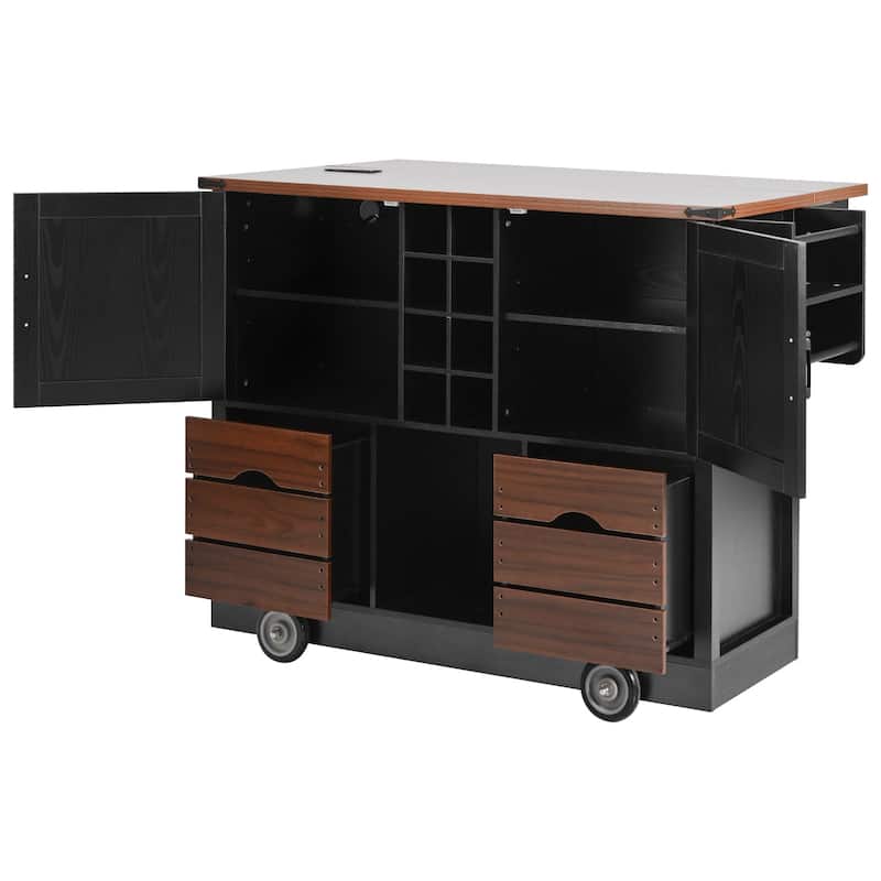 Kitchen Island with Drop Leaf, 2 Doors & 2 Drawers, Rolling Kitchen Island on 4 Wheels, Kitchen Storage Cart with Power Outlet
