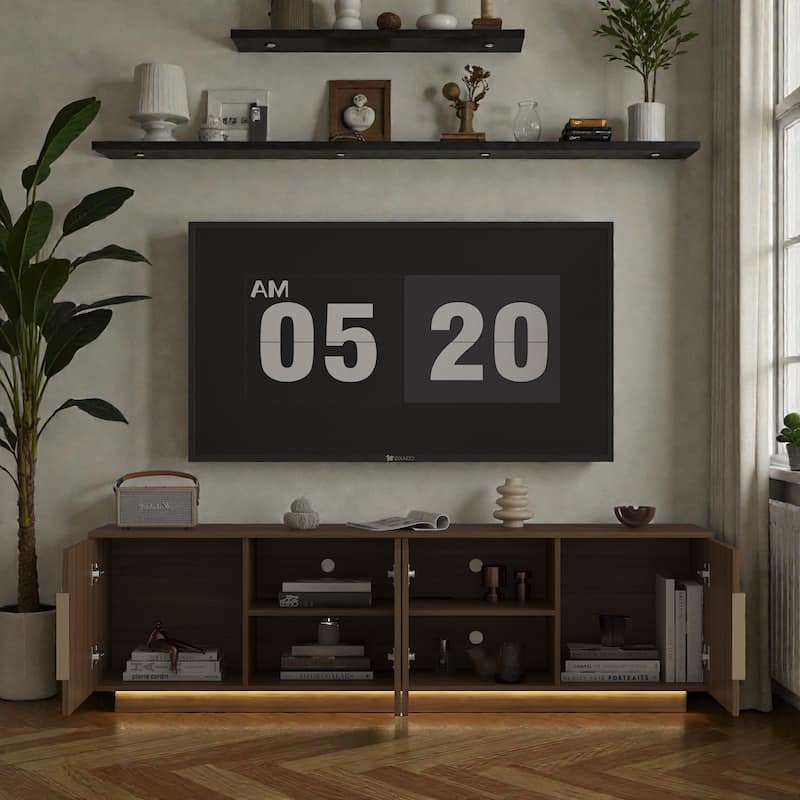 68 Inch LED TV Stand with 16 Color Lights, Modern Entertainment Center for 55 60 65 Inch TVs