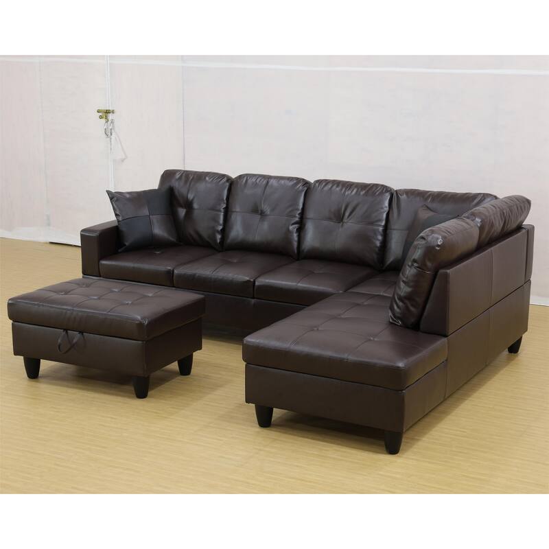KISRAIS 103" Wide 3-Piece Vegan Leather Sectional Sofa Set - 103.5"W*74.5"D*35"H