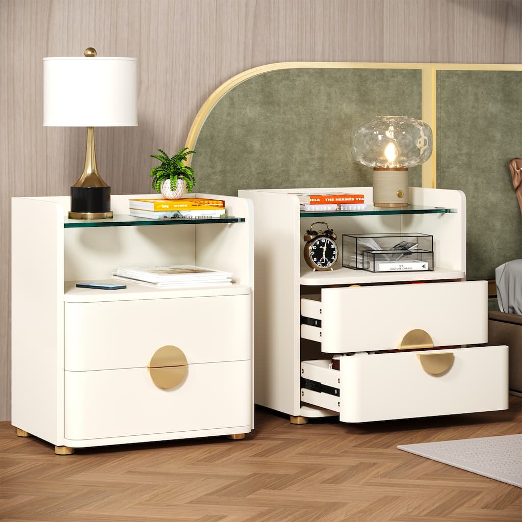 2-Drawer Nightstands with Open Storage Space, Bed Side Table for Bedroom End Table