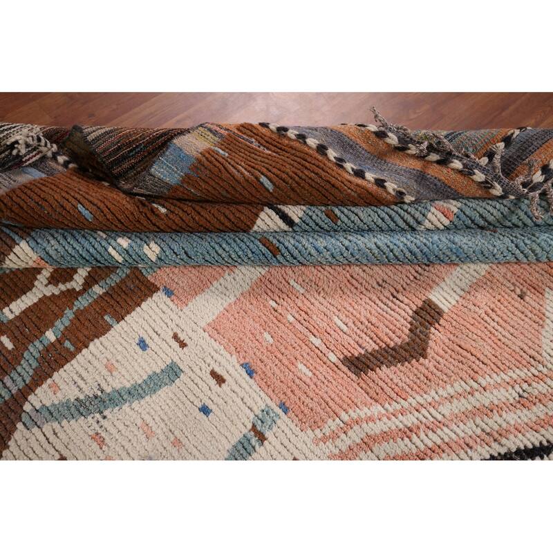 Earth Tone Moroccan Large Modern Area Rug Hand-Knotted Wool Carpet - 11'11" x 15'2"