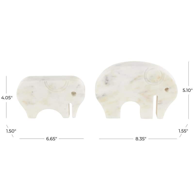 Marble Elephant Rounded Abstract Sculpture with Gray Marble Veins - Set of 2 White - Roche River Decor