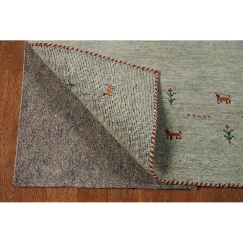 Hand Knotted Oriental 100% Wool Carpet Tribal Animal Pictorial Green Gabbeh Area Rug - 5' 0'' X 3' 0''