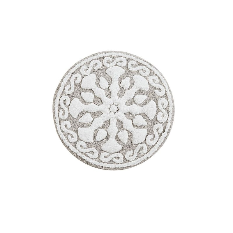 HomeRoots 25" Taupe And White Cotton Round Medallion Bath Rug