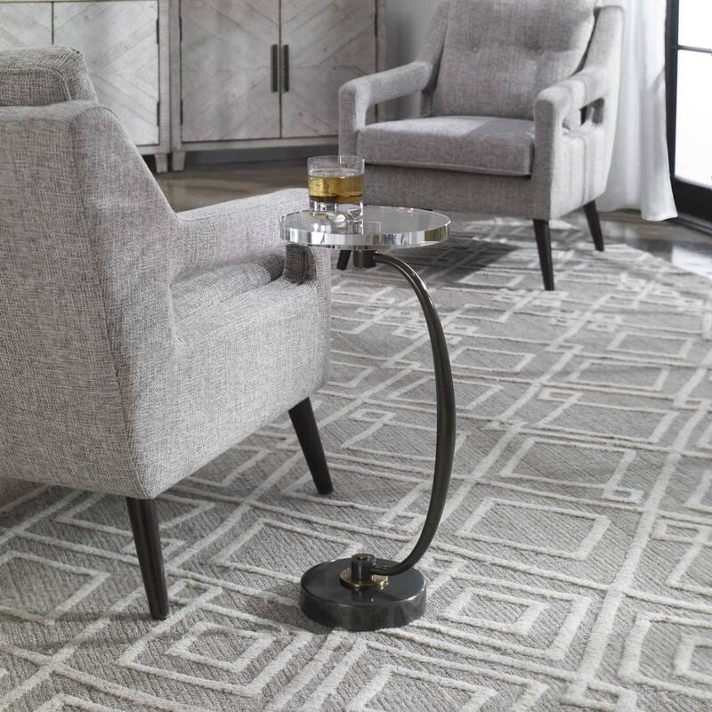 Uttermost Waveney 12" Wide Modern Sophisticated Crystal Top Side Drink - Crystal / Dark Bronze