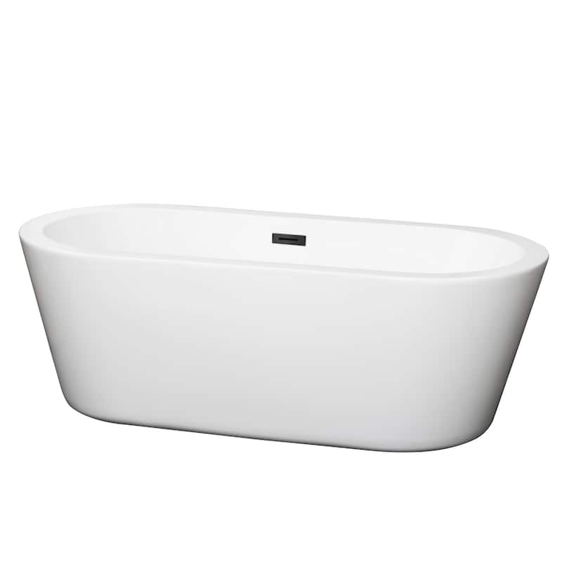 Wyndham Collection Mermaid 67-inch White Freestanding Soaking Bathtub - White, Matte Black Trim