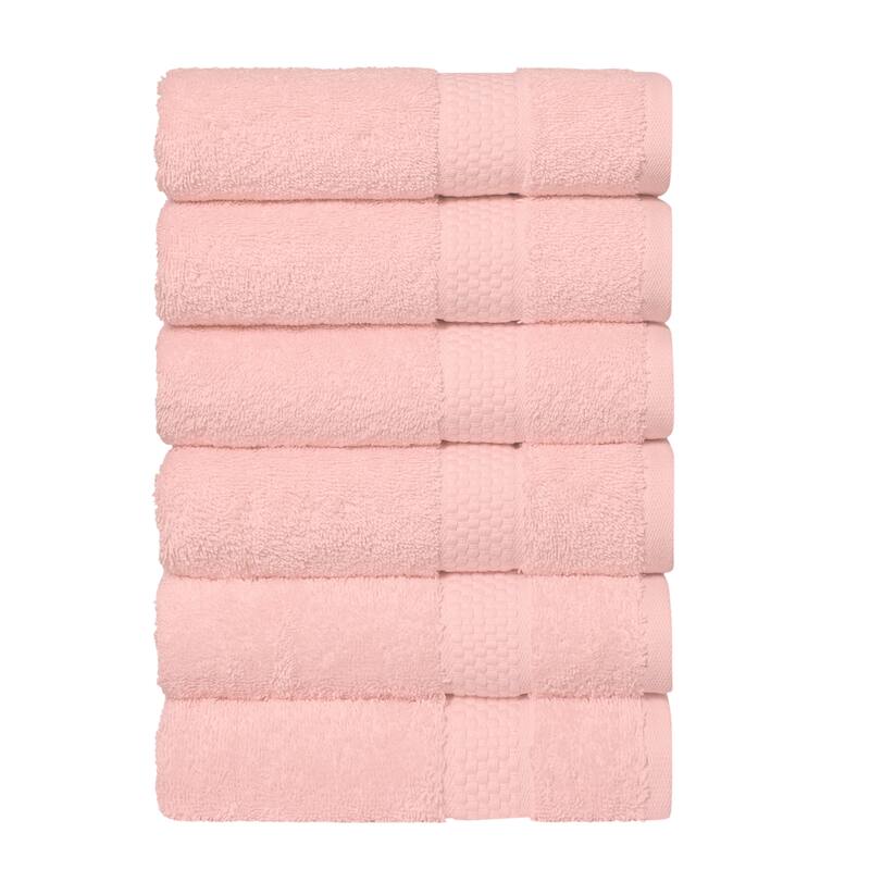 Authentic Hotel and Spa 100% Aeagean Long Staple Turkish Cotton STARLIGHT Terry Hand Towels (Set of 6) - Veil Pink