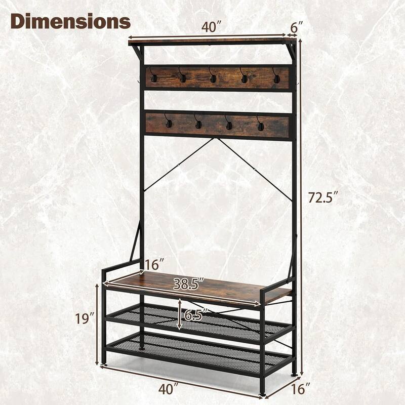 4-In-1 Coat Rack Freestanding Hall Tree w/ Hanging Hooks for Hallway