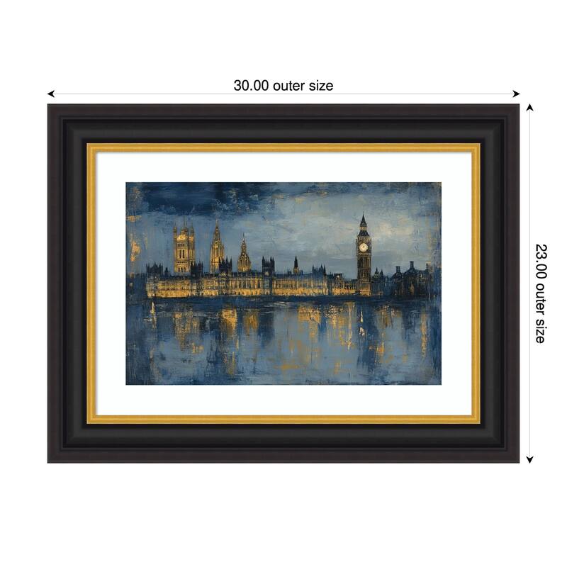 Cityscape at Night by Tradelink inhouse artist Wood Framed Wall Art Print - Sierra Black Brown - 30 x 23 in