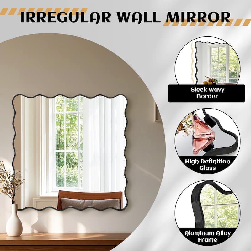 Rectangle Metal Framed Irregular Wavy Wall Mirror