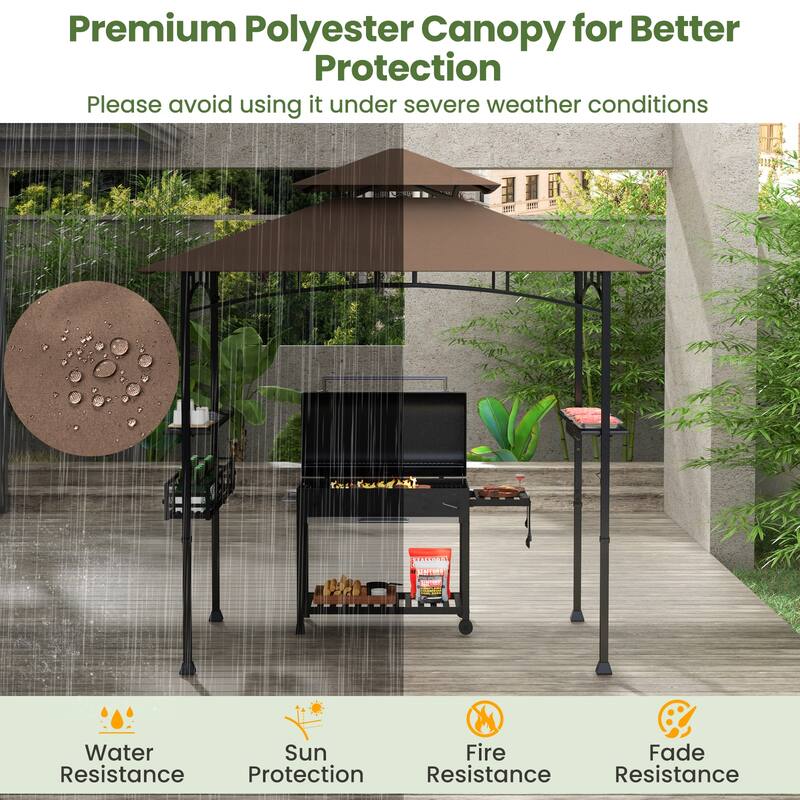 Gymax 8 x 5 FT BBQ Grill Gazebo w/ 2 Side Shelves Storage Basket