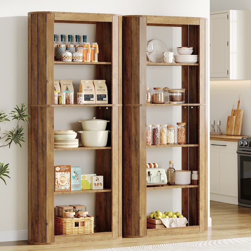 70.9" Tall Kitchen Pantry, Farmhouse Storage Cabinet with 5-Tier Storage Shelves, Brown - N/A - 2