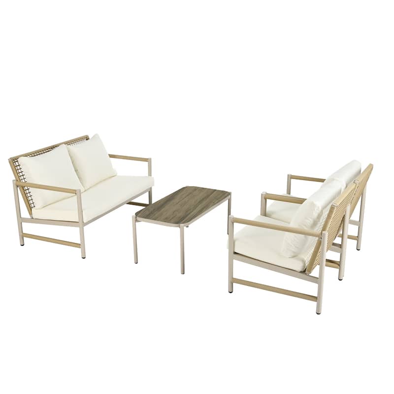 4 Pieces Patio Furniture Set, PE Rattan Wicker 4 Pcs Outdoor Sofa Set w/Washable Cushion - N/A
