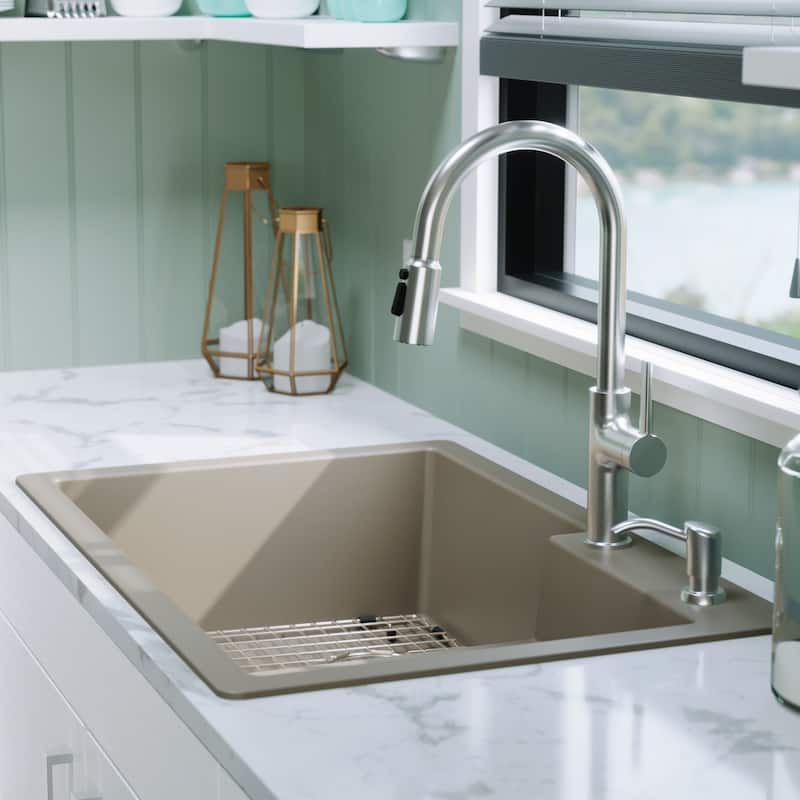 Karran 33" Top Mount Large/Small Bowl Quartz Kitchen Sink Kit - 33" x 22" x 9"