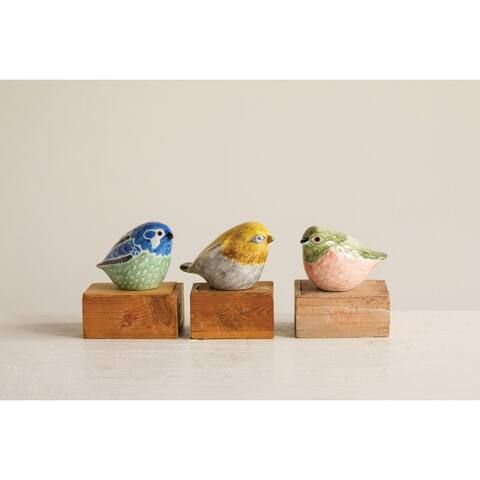 Hand Painted Stoneware Bird Figurine (Set of 3 Colors)
