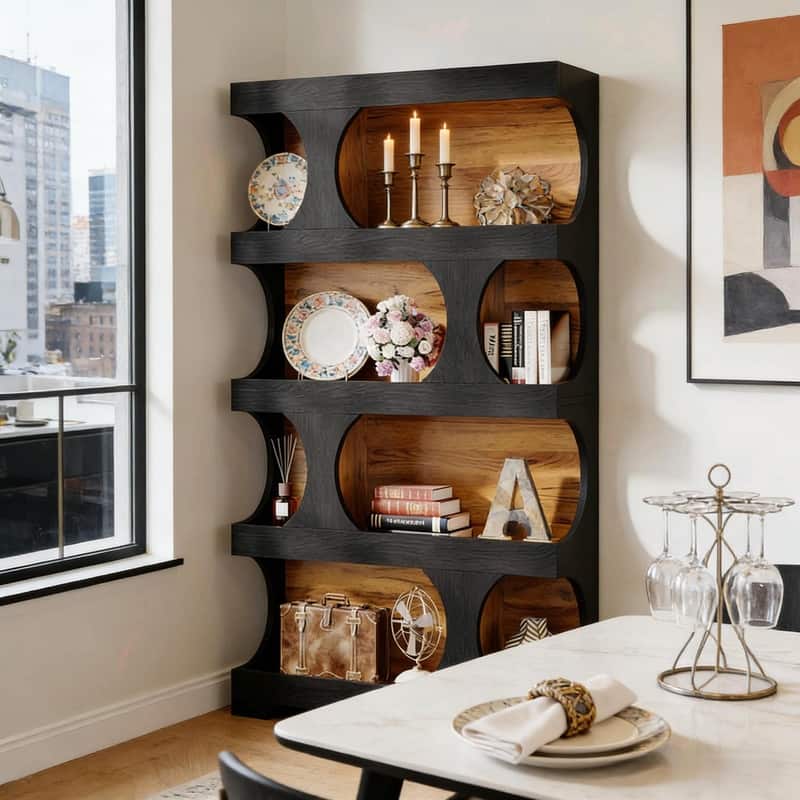 Tall 4-Tier S-Shaped Bookcase