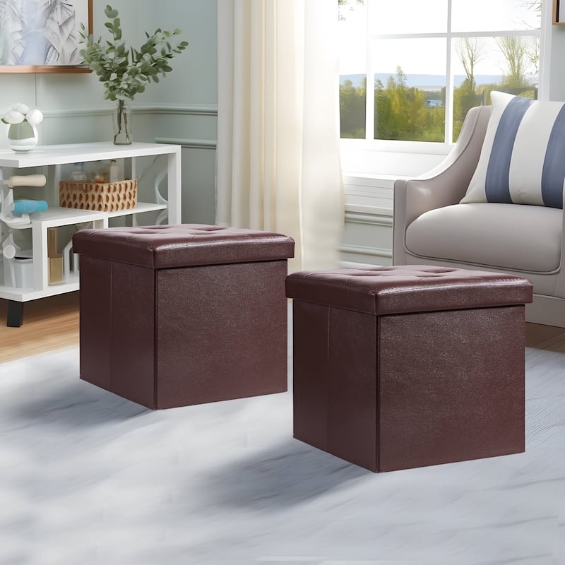 VECELO Leather Storage Ottoman Bench Foot Rest Stool/Seat(Set of 2), 12-inch/15-inch/30-inch/43-inch