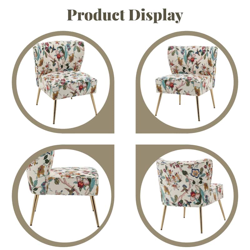 Velvet Floral Accent Chair (Set of 2) with Gold Legs, Modern Comfy Tufted Side Chair for Living Room/Bedroom