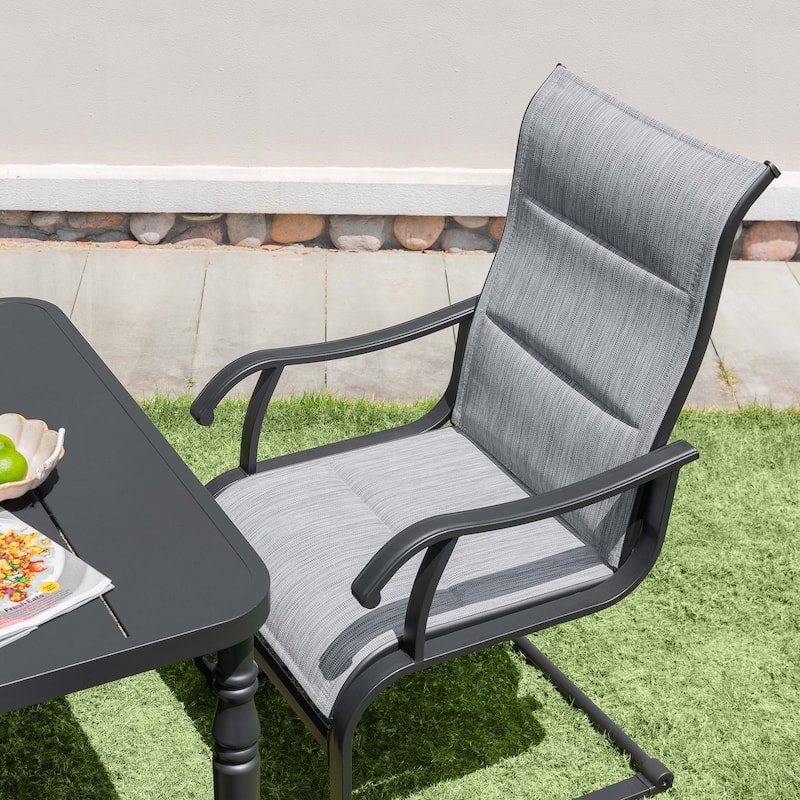 5-Piece Patio Outdoor Textilene and Metal Dining Set with Umbrella Hole