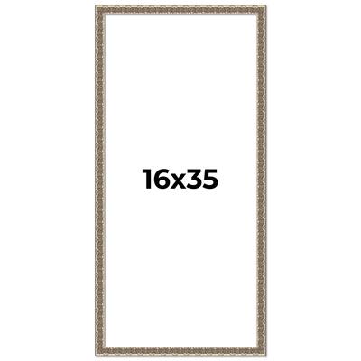 16x35 Frame Silver Versailles Ornate Solid Wood Picture Frame | 1 Inch